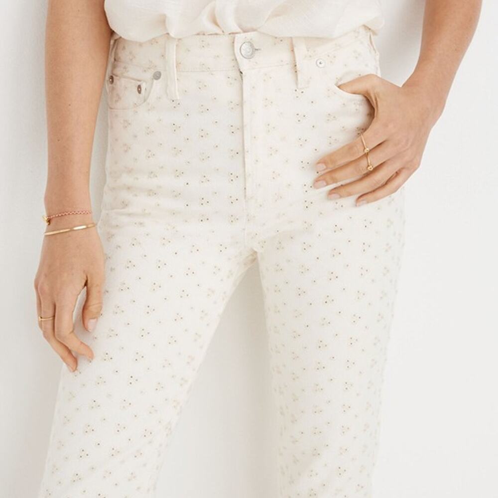 Madewell The Perfect Vintage Jean Embroidered Eyelet White Floral Denim Size 28